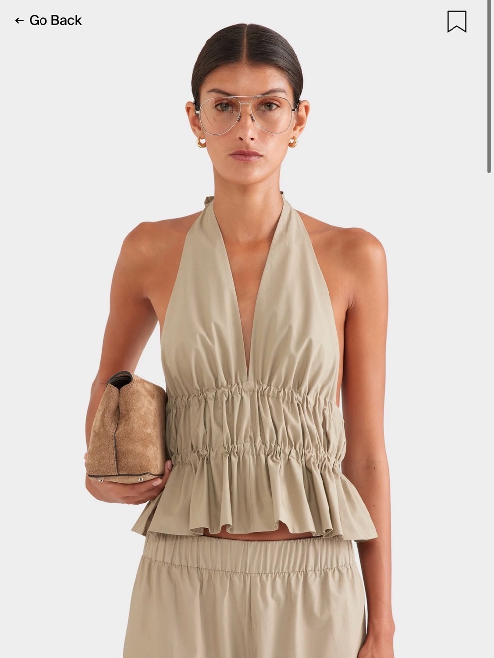 VENROY COTTON POPLIN HALTER TOP IN PEBBLE, SIZE SMALL